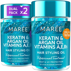 MAREE Hair Oil for Frizzy - Hair Vitamins A, E & B Keratin Styling Capsules with Jojoba & Argan Oil - Anti Frizz Serum for Women - Frizzy, Damaged, Dry and Curly - Sérum Gotas & Aceite Para el Cabello