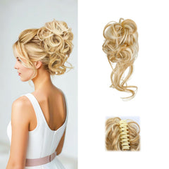 Curly Wavy Messy Bun Hair piece Easy Updo Extensions Claw Clips for Women Girls Dark Brown, Natural Fake Wig Tie Headpiece Chestnut Chocolate