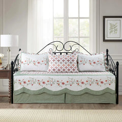 5 Piece Embroidered Daybed Cover Set with Bedskirt