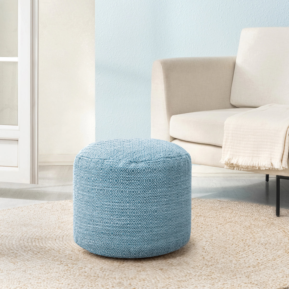 Jani 22-inch Terracotta Pouf - Handcrafted Handmade Round Ottoman for Seating, Footrest, Home Decor for Living Room, Bedroom