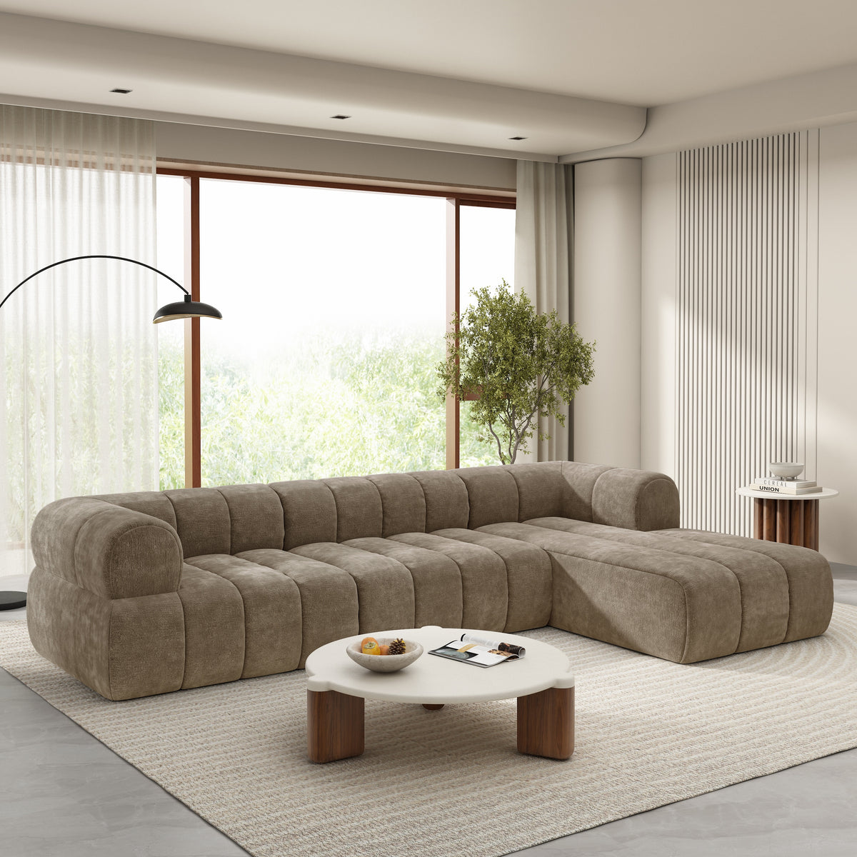Christopher Knight Home - 122" Modern L-Shaped Sectional Sofa with Chaise Lounge, No assembly