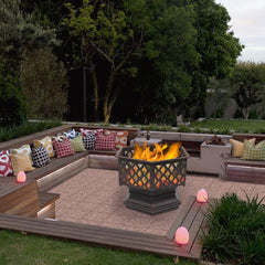 22" Outdoor Hexagonal Shaped Iron Brazier Wood Burning Fire Pit