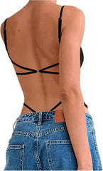 Milumia Women Sexy Backless Bodysuits Scoop Neck Open Back Night Out Club Bodysuit Tops