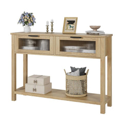 Wood Entryway Table, Console Table with 2 Glass Drawers
