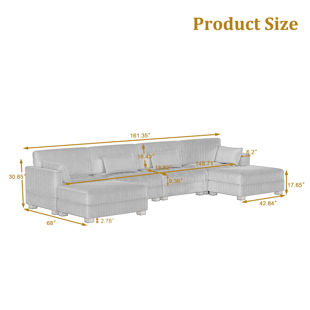 Corduroy Upholstered Modular Sectional Sofa for Living Room