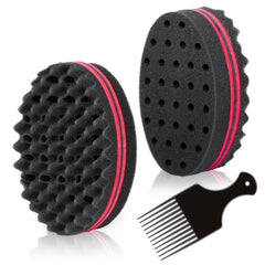 BIGEDDIE Magic Sponge Brush for Afro Curls, Twist Sponge with 6.29 Inch Free Pick Comb (2 PACK)