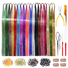 Hair Tinsel Tools Kit,Fairy Hair Strands for Women & Girls,Easy Apply Hair Highlights for Party, Festival & Daily Use (12 Colors+Tools, 47 Inches)