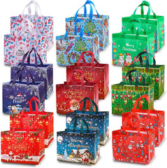 JWSCYSY 18Pcs Christmas Gift Bags, Reusable Non-Woven Tote Bags with Handles for Xmas Gifts Wrapping Holiday Party Supplies