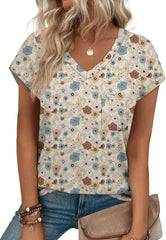 SAMPEEL Womens T Shirts V Neck Cap Short Sleeve Summer Tops Trendy 2025 Loose Casual Tshirts with Pocket