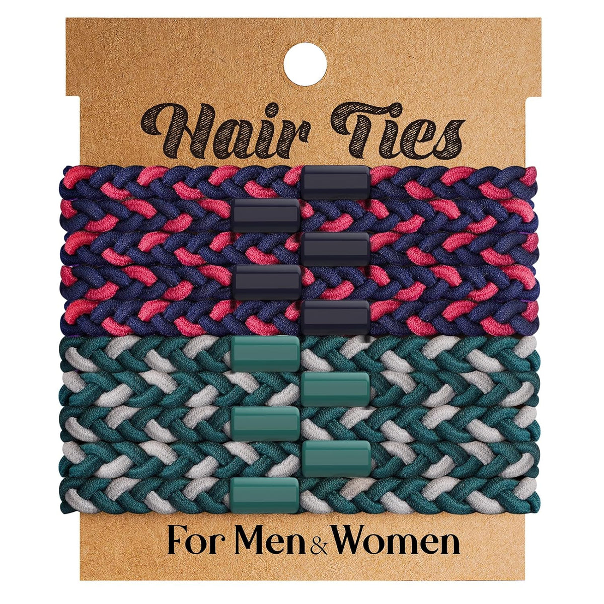 EasYoung 10pcs Braided Hair Ties for Thick, Curly Hair - No Crease Coils for Men's Buns & Women's Long Hair