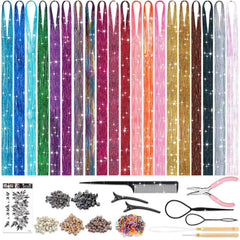 Hair Tinsel Kit with Tools, 20 Colors 4000 Strands Sparkling Glitter Tinsel Hair, Heat Resistant Shiny Fairy Hair Tinsel Extensions for Women Girls Hair Accessories for Cosplay Party