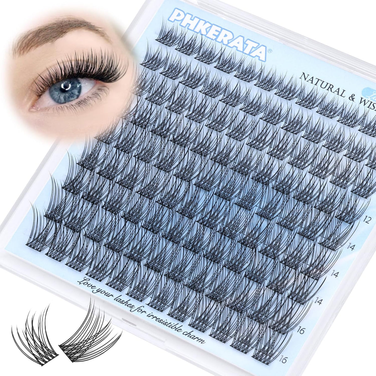 14mm Natural Cluster Lashes Wispy Eyelash Clusters DIY Individual Lashes C Curvature Eyelash Extensions for Daily Wear with Soft Lash Band