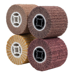 CXRCY 4 Pack Non-Woven Wire Drawing Flap Wheel for Polishing Burnishing Wheels, 120x100mm 80/120/120SP/180 Grit for Stainless Steel, Copper and More for Surface Conditioning Wheel