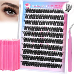 Pre Glued Eyelashes Clusters With Invisible Tape Manga Glueless Lashes Self Adhesive 10-16mm D Curl Lash Clusters Strong Hold Press On Lashes Last 24 Hours Reusable Lashes Natural With Cotton Swab