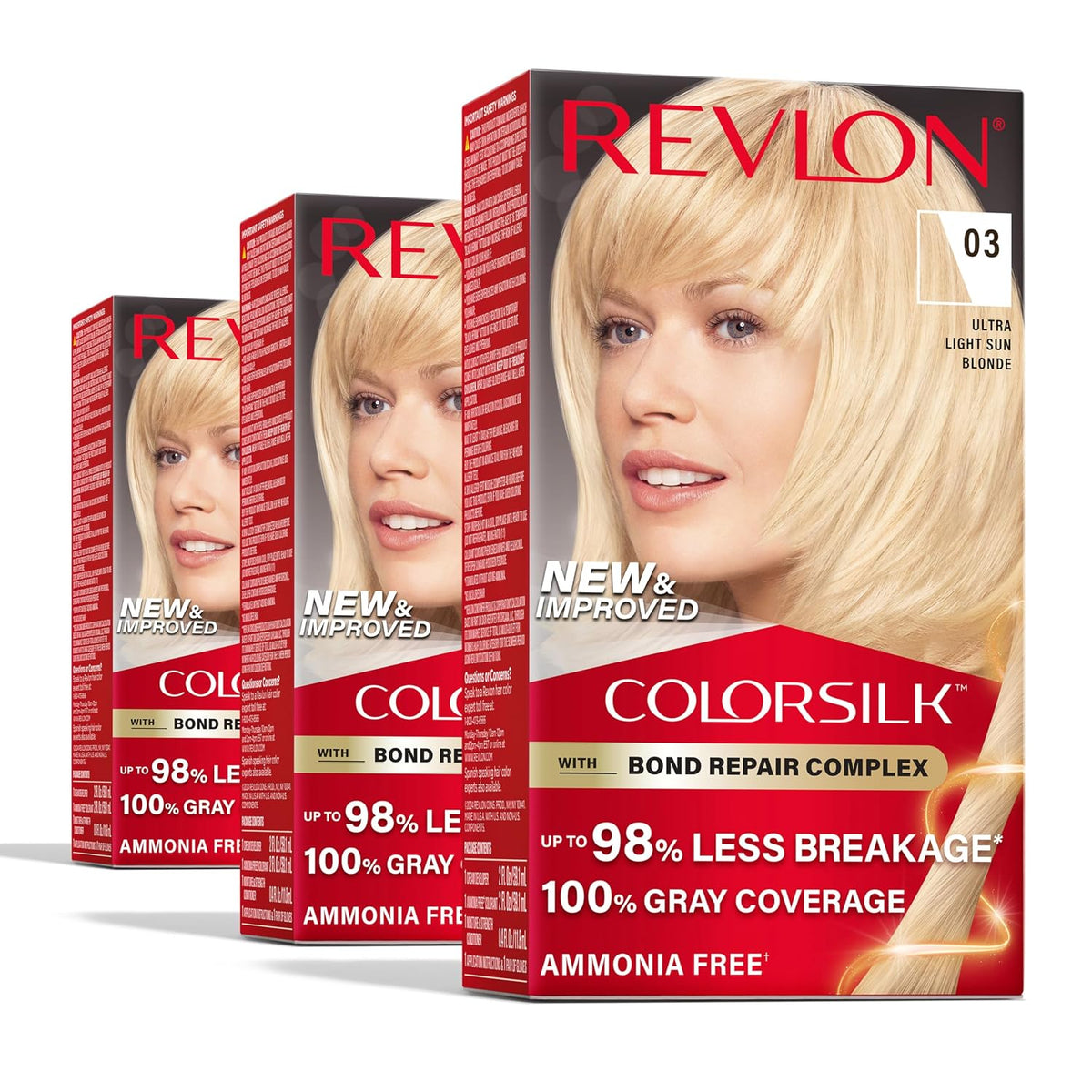 Revlon ColorSilk with Bond Repair Complex, Blonde Permanent Hair Color, 100% Gray Coverage, Ammonia Free Hair Dye, Vegan Keratin, 61 Dark Blonde (Pack of 3)