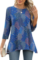 LOMON 3/4 Sleeve Tunic Tops for Women Loose Fit Dressy Casual Blouse Flowy Shirts to Wear with Leggings S-3XL