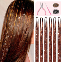 Hair Tinsel Kit with Tools and Instruction Easy to Use 12 Colors 2400 Strands 48 Inches Tinsel Hair Extensions for Women and Girls, Glitter Sparkling Shinny Fairy Hair Accessories for Party