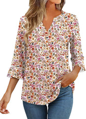 3/4 Length Sleeve Womens Tops Summer Ruffle Sleeve Blouses V-Neck Lace T-Shirts Dressy Casual