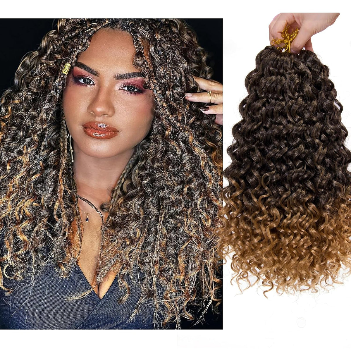 8 Packs Curly Crochet Hair GoGo Curl Crochet hair for Women Natural Black Deep Wave Braiding hair,Synthetic Bohemian Crochet Braid Water Wave Crochet hair Extensions(18inch, 1B)