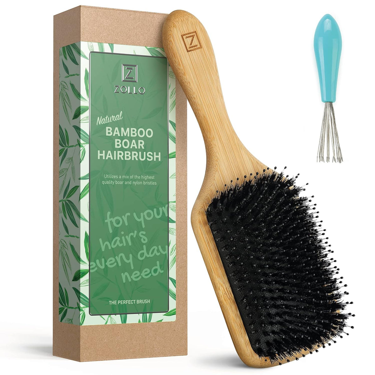 Natural Boar Bristle Hair Brush for Women, Men, Kids; Dry and Wet Detangling Hair Brush Gently Enhances Shine, Smooths Frizz and Prevents Breakage in Fine and Straight, Thick and Curly Hair (oval)