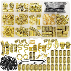 Fscwlmon 207Pcs Viking Hair Jewelry Nordic Runes Tube Beads,Accessories Kit for Braids Dreadlock Beard Locs,Metal Clips Cuff Rings,Braiding Beard Decoration Bracelets Pendant Necklace DIY Silvery