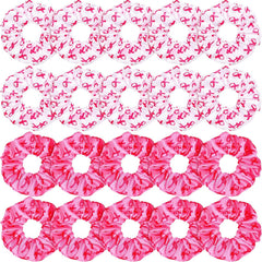 MTLEE 20 Pcs Breast Cancer Awareness Hair Scrunchies Pink Ribbon Soft Hair Ties Bands Ponytail Holder Accessories for Women Breast Cancer Awareness Accessories(Pink, White)