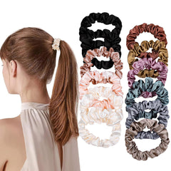 Satin, Silk Hair Ties Black Small Mini Scrunchy for Women Thick Hair Accessories Cute Soft No Slip Hair Elastics Ponytail Holder for Curly Hair No Damage Hairties Gift for Girls