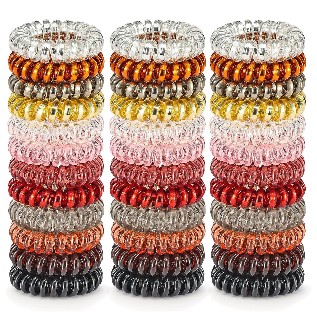 TailaiMei 30 Pcs Spiral Hair Ties, No Crease Coil Phone Cord Hair Ties for Thick Hair - Women Ponytail Holder Elastics(Black&Transparent)