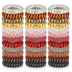 TailaiMei 30 Pcs Spiral Hair Ties, No Crease Coil Phone Cord Hair Ties for Thick Hair - Women Ponytail Holder Elastics(Black&Transparent)