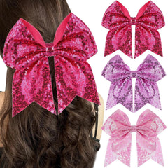 Large Glitter Cheer Bows Clips, Jumbo Big 7 Inch Cheerleading Sequin Hair Bow Hair Accessories for Teens Girls Football Sports Cheerleader Outfit Uniform (Dark Purple)