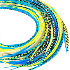 21 Natural Color Hair Extensions – 7”–12” Long – DIY Rooster Kit with 20 Micro-Link Beads – 100% Real Feathers – Eye-Catching Boho Style