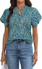 Womens Tops Dressy Casual Trendy Business Work Blouses Short Sleeve Ruffled V-Neck Tshirts