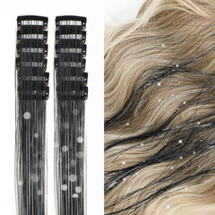 Hair Tinsel Pack of 12 Pcs Clip in Hair Tinsel 19.6Inch Glitter Tinsel Hair Extensions Shiny Sparkly Fairy Hair Tinsel Kit Dazzle Hair Accessories for Women Girls Kids (Silver)