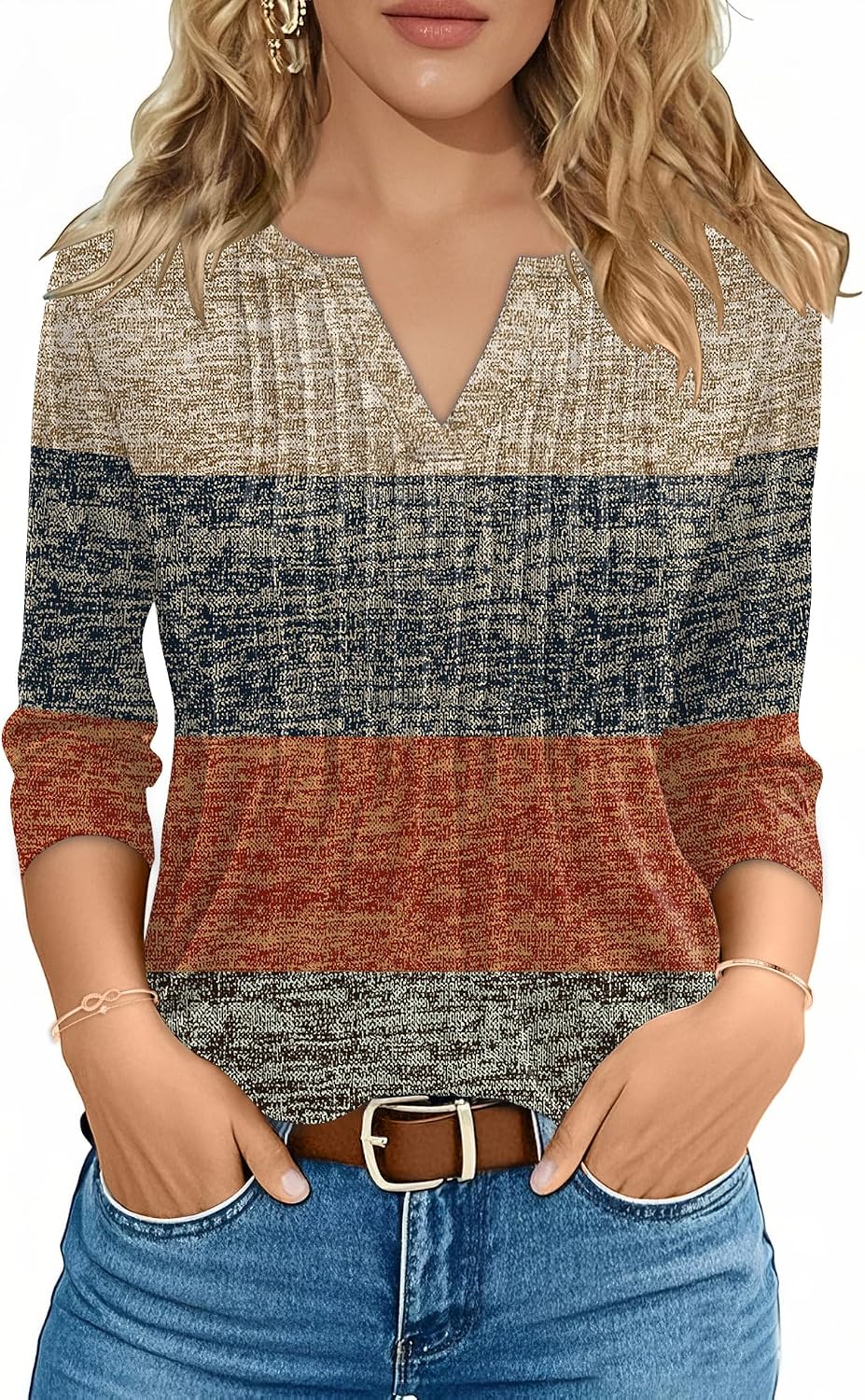 FreshNight 3/4 Lenght Sleeve Womens Tops Summer Tops for Women V Neck Blouses Dressy Casual 2025 Trendy