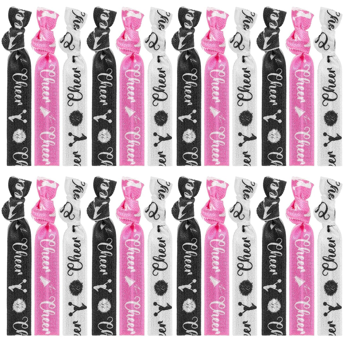 Hanaive 24 Pcs Cheerleader Gifts Cheer Bracelets Hair Ties Elastic Cheer Hair Accessories Cheerleader Ponytail Holder Wristbands for Girls Women Teams(Black, White, Pink)