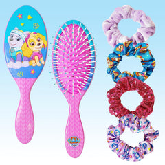 Frozen Princess Elsa Hair Accessory 5 Pcs Set - 1 Regular 9 inch Frozen Hairbrush & 4 Frozen Scrunchies - Detangling Brush & Elastic Hair Ties Ropes for Girls, Ages 3+