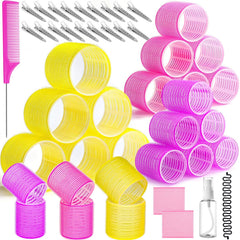 39PCS Self Grip Curlers 3 Sizes - Black 2.5in, 1.9in, 1.4in Rollers with Duckbill Clips for Long, Medium, Short, Thick, Fine Hair Volume and Bangs (Black)