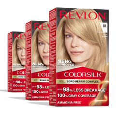 Revlon ColorSilk with Bond Repair Complex, Blonde Permanent Hair Color, 100% Gray Coverage, Ammonia Free Hair Dye, Vegan Keratin, 61 Dark Blonde (Pack of 3)