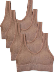 Kalon Women's 4 Pack Ribbed Bralette Crop Top Comfort Sports Bra