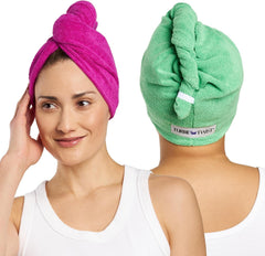 Turbie Twist 2-Pack Microfiber Hair Towel for Beauty, Travel, Gifting - Hair Wrap Turban for Straight, Wavy & Curly Hair - Premium Hair Care - Dark Pink & Light Pink