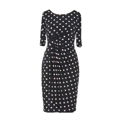 Connected Apparel Polka Dot Faux Wrap Midi Dress