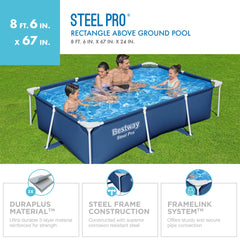 Bestway Steel Pro 8.5'x67"x24" Rectangular Above Ground Outdoor Swimming Pool