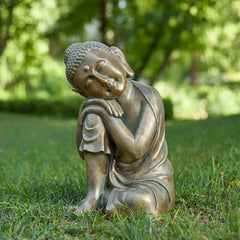 Glitzhome MGO Faux Bronze Buddha Garden Statue Monk Sculpture Indoor Outdoor Decor Fall Gifts