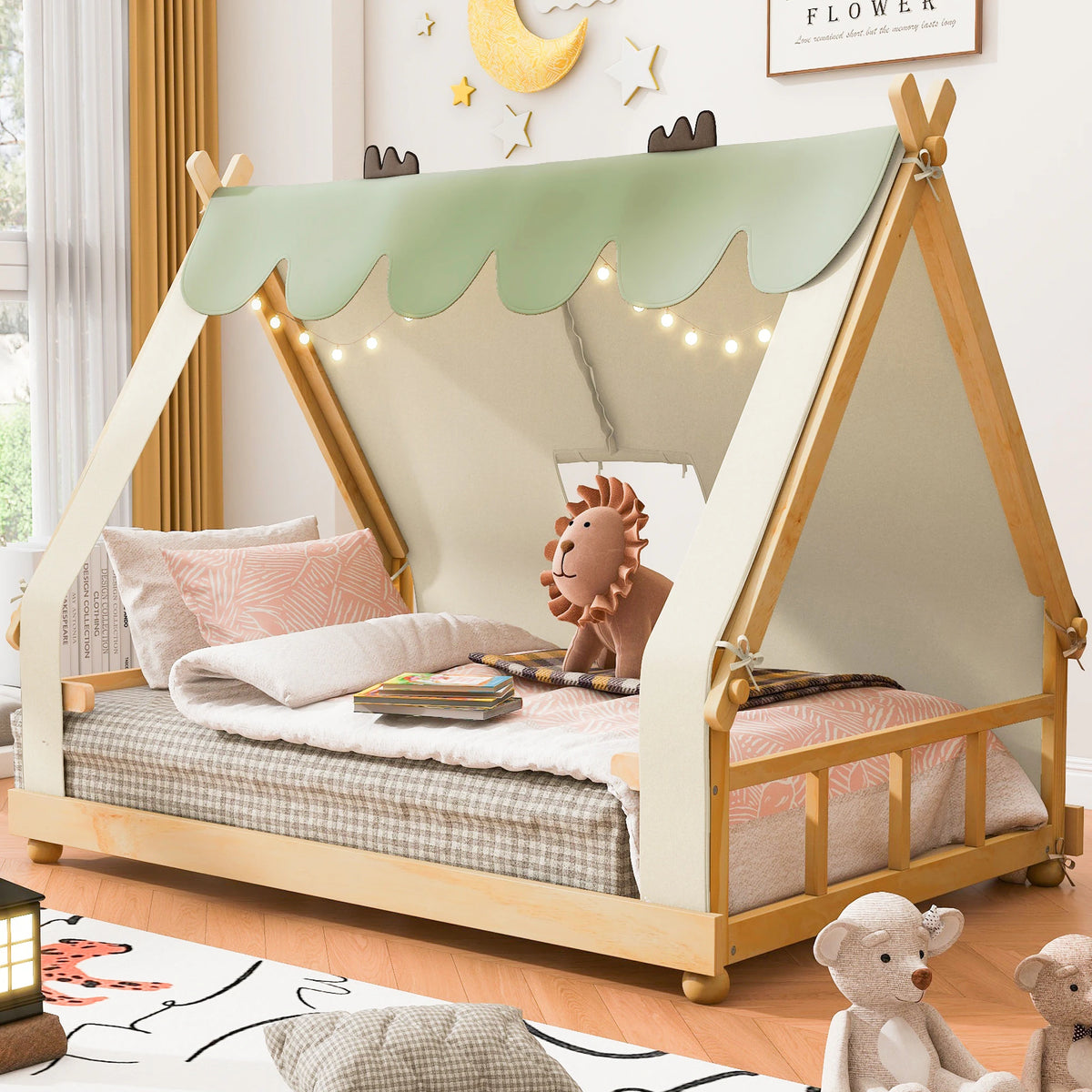 Whimsical Tent House Bed with Lights and Skylight by Harper&Bright Designs