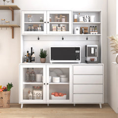 GDFStudio - Luttrell Modern 74.80" Tall Freestanding Kitchen Hutch Cabinet with Drawers and Microwave Shelf