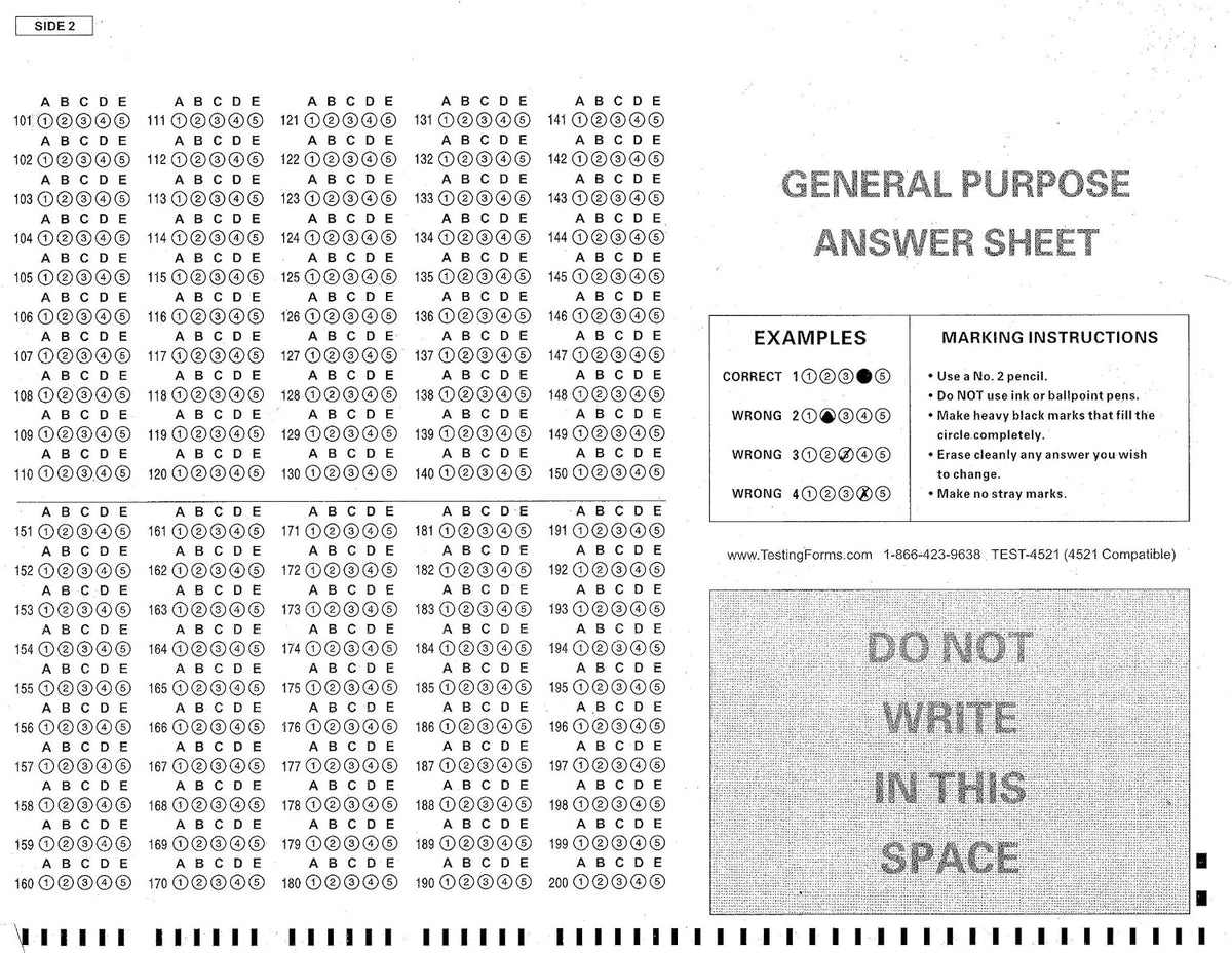 TEST-886E 886-E 100 Question Compatible Testing Forms (25 Sheet Pack)