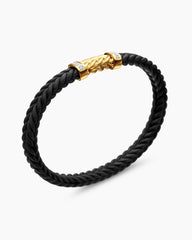 Chevron Bracelet in Black Rubber with 18K Yellow Gold and Diamonds, 6mm