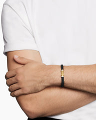Chevron Bracelet in Black Rubber with 18K Yellow Gold and Diamonds, 6mm