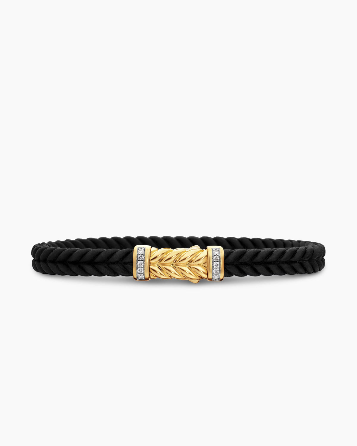 Chevron Bracelet in Black Rubber with 18K Yellow Gold and Diamonds, 6mm