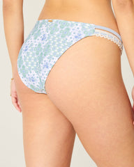 Crochet-Style Trim Double-Strap Cheeky Bikini Bottom-mint green print